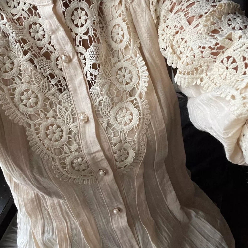 Lace blouse floral womens clothing long sleeve - Picture 11 of 14